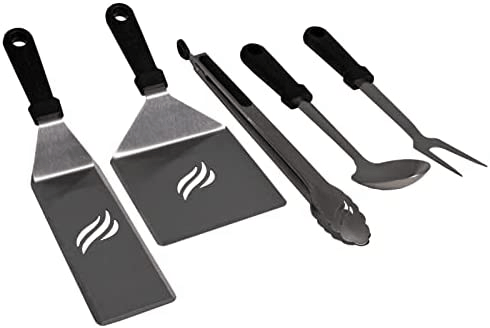 Blackstone 5045 Flat Top Griddle Accessories 5 Pieces Tool Kit - Heat Resistant BBQ Grilling Utensils- 5" Wide Hamburger Spatula, 3" Wide Spatula, 14" Tongs, 14" Serving & Basting Spoon, 14" Fork