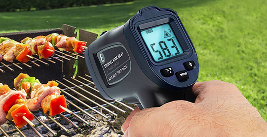 Knowing the temperature of your griddle is extremely important. An infrared thermometer gives you an instant reading of the temperature wherever you aim at the cooktop, which can help you adjust the heat accordingly.