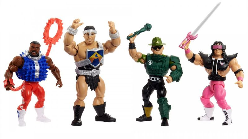 Masters of the WWE Universe Action Figure Collection, created a fusion of WWE and Masters of the Universe that brings together powerful characters with cool retro styling and unique accessories. Each highly posable 5.5-inch figure features 16 points of articulation and comes with a Collector's mini comic. Choose from WWE Superstars like Triple H, Finn Bálor, and Sting, transformed into Masters of the Universe characters. The Masters of the WWE Universe line ended in 2021.