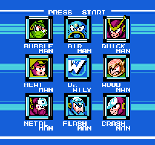 Mega Man 2 Boss and Stage Select Screens