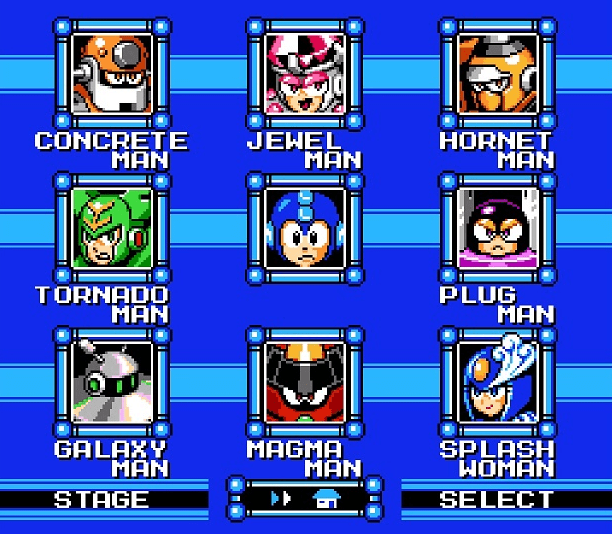 Mega Man 9 Boss and Stage Select Screens