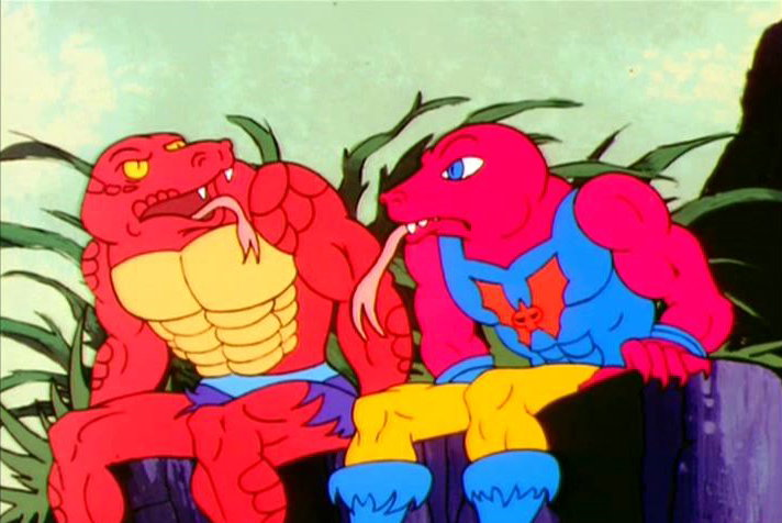 While the Snake Men did not make an appearance in Filmation's animated series, one exception was Kobra Khan, who had been introduced earlier in the franchise as a snake figure in Skeletor's service. In subsequent storylines, Kobra Khan served as a go-between for both Skeletor and King Hiss. Additionally, two Snake Men, Rattlor and Tung Lashor, were adapted to appear in the spin-off series She-Ra: Princess of Power. In this adaptation, they served as members of the Evil Horde, deviating from their origins as Snake Men. Notably, Tung Lashor's portrayal and allegiance in one episode were inconsistent, as he inexplicably worked for Skeletor while still wearing a Horde emblem.