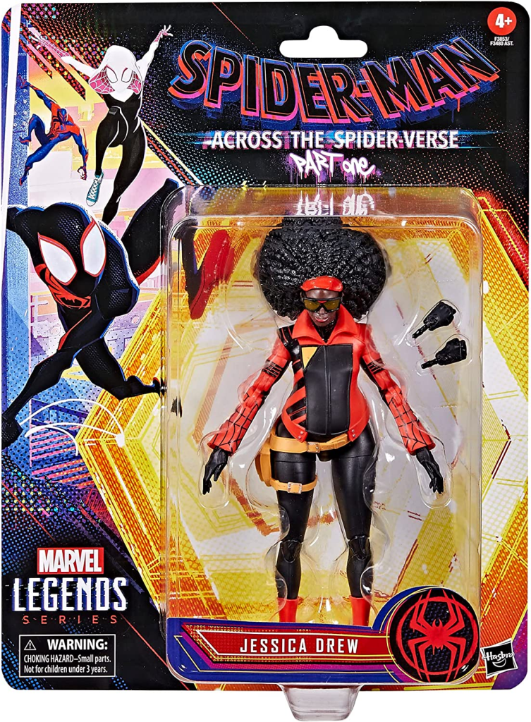 Jessica Drew Spider-Woman: Jessica Drew, also known as Spider-Woman, makes her mark with this action figure. With her sleek costume and dynamic pose, she adds a powerful presence to the Spider-Verse lineup.