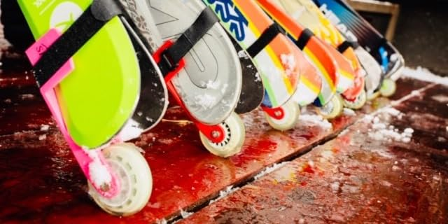 Barbara invested in the Ski-Z Ski Carrier, making carrying skis a breeze. This carrier clips and attaches to the bottom of your skis, providing a wheel for easy transport around the ski resort.